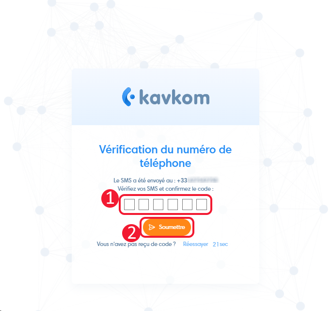 Entrez le code de vérification reçu par SMS